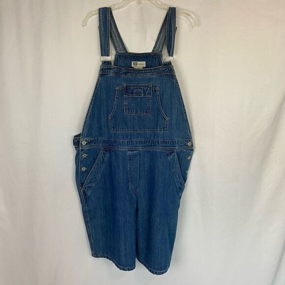 Vintage Overalls Shorts Faded Glory Blue Denim Women’s Size 20W Pocket Front Y2K - Picture 1 of 9